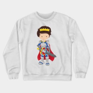 Prince, King, Knight, Sword, Crown, Brown Hair Crewneck Sweatshirt